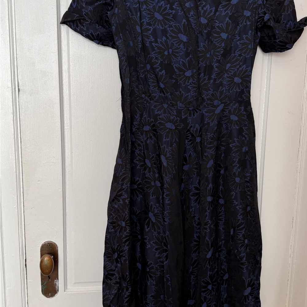 Vintage Eisenberg Elegant Black and Blue Floral Midi Dress - Picture 10 of 11